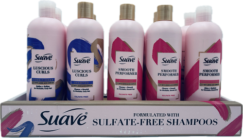 SUAVE SHAMPOO/CONDITIONER SMOOTH PERFORMER 15CT 16.5oz ASSORTED DISPLAY