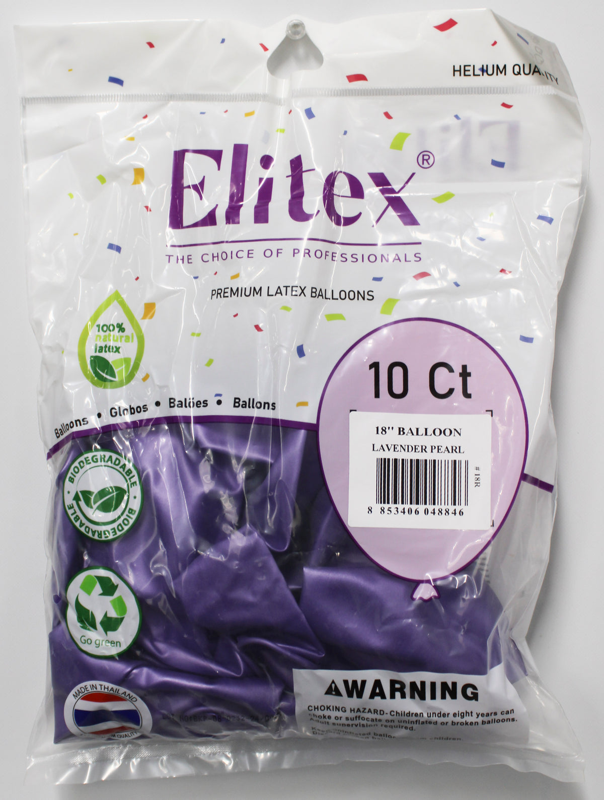 ELITEX 18" LAVENDER PEARL ROUND BALLOON, 10 PACK