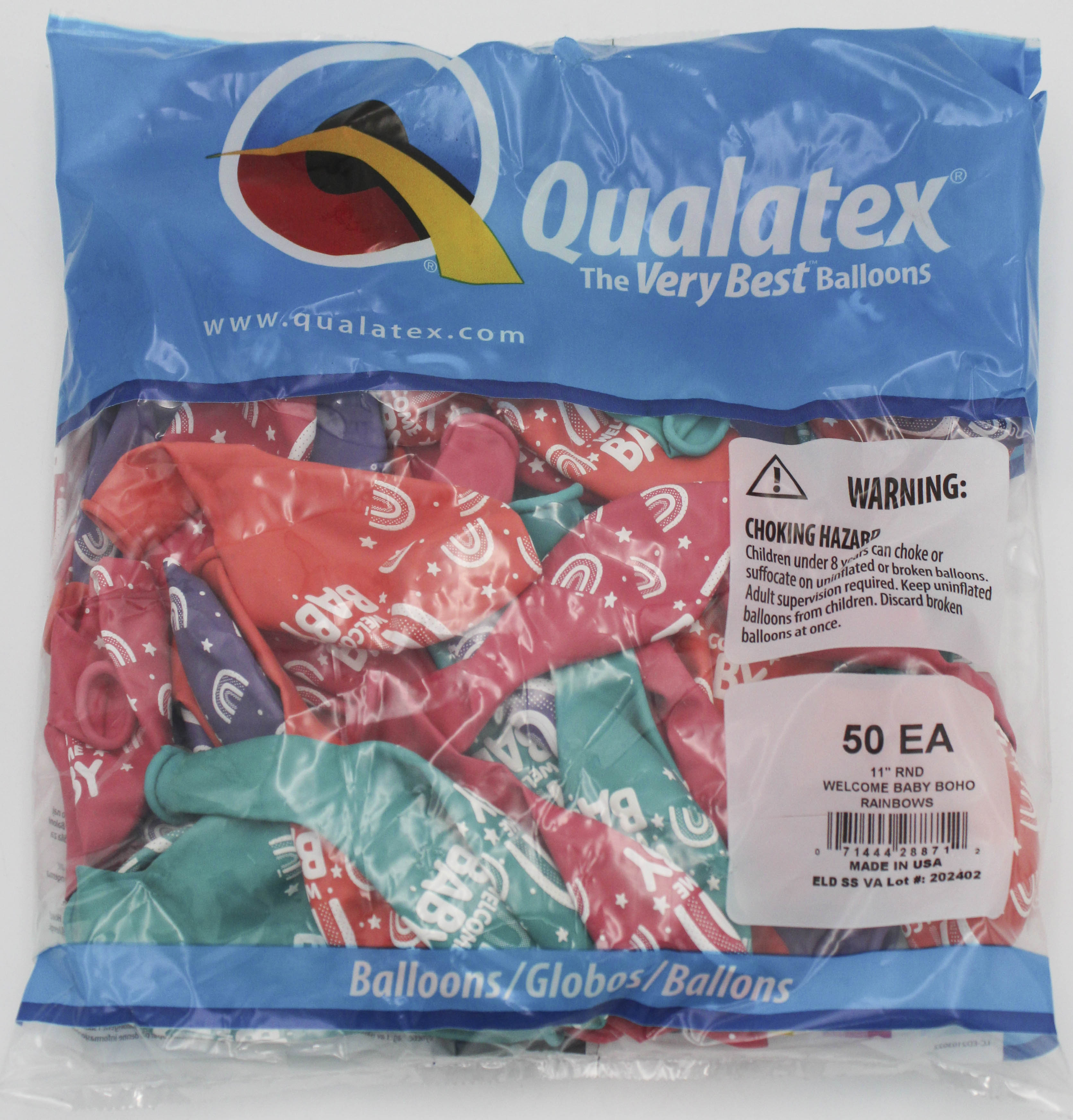 QX 11" Round Latex Balloons Welcome Baby Boho Rainbow 50ct