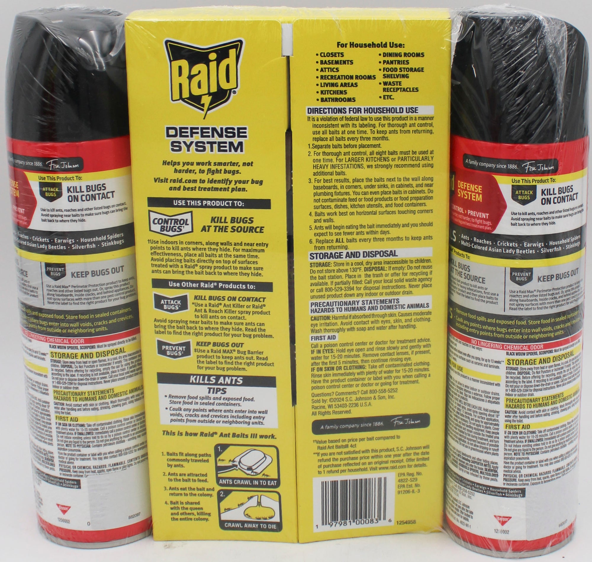 SP PEST2025 RAID ANT & ROACH 3CT  (2-17.5oz + 1-ANT BAITS 0.24oz) FRESH PRISTINE