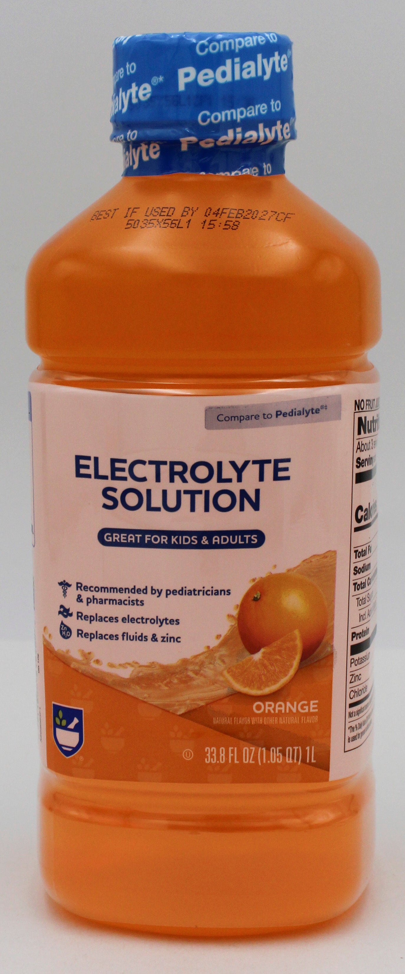 RITE AID ELECTROLYTE SOLUTION ORANGE 33.8floz EXP 2/4/2027 COMPARES TO Pediatlye