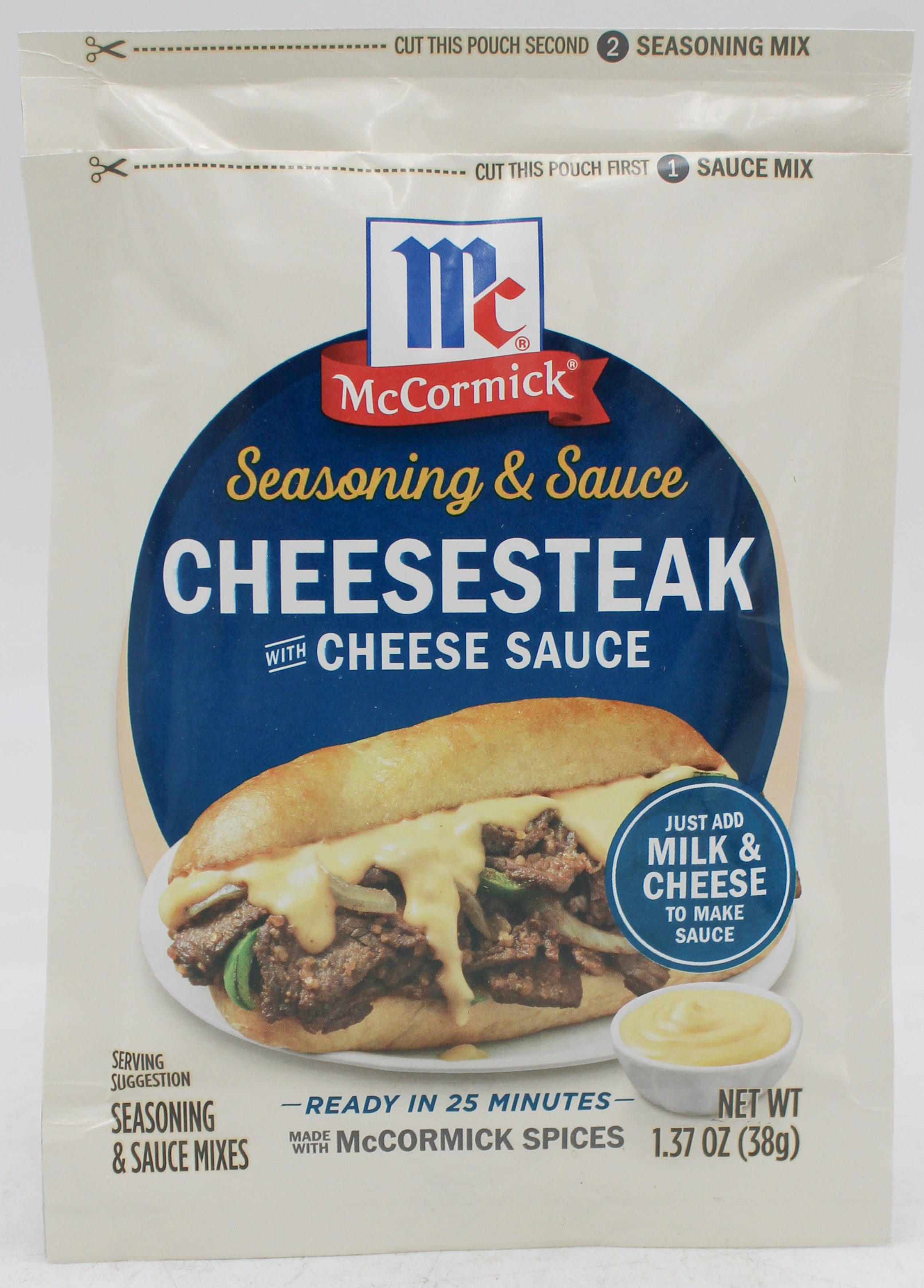 MCCORMICK SEASONING & SAUCE CHEESESTEAK WITH CHEESE SAUCE 1.37 OZ Best By  11/16/26