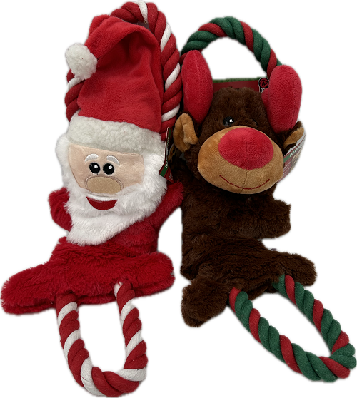 MULTI PET HOLIDAY DOG TOY TUG & SQUEAK SANTA / REINDEER
