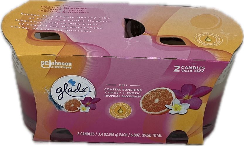 SP GLADE 2PK CANDLES 2IN1 CITRUS + EXOTIC TROPICAL BLOSSOMS 3.4oz