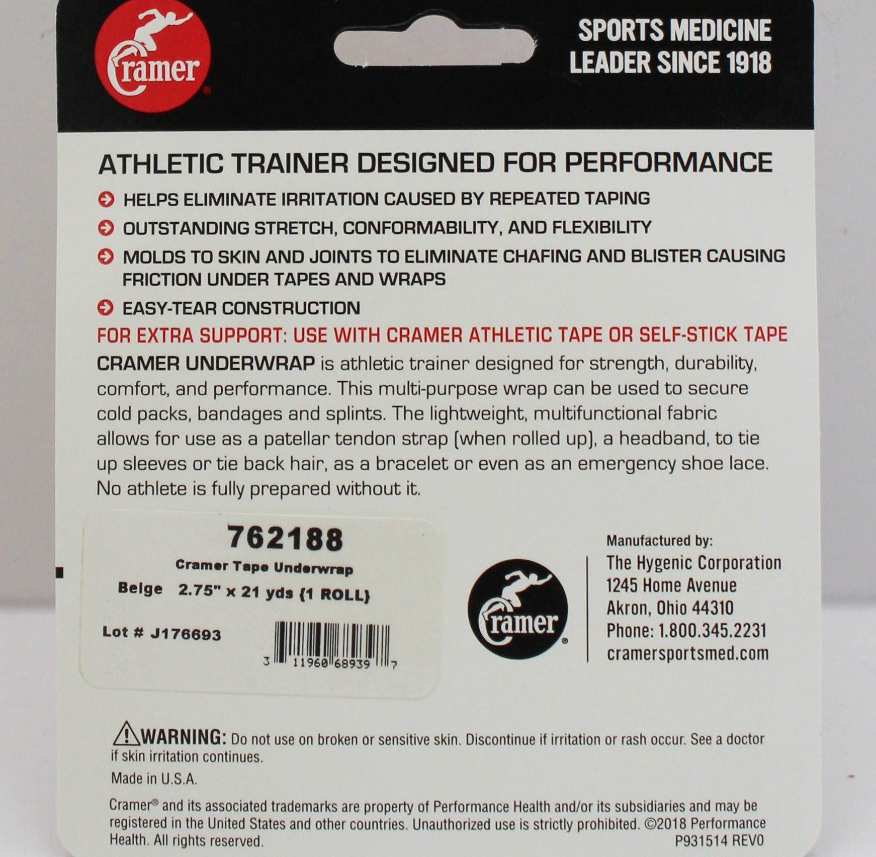 CRAMER ATHLETIC TAPE UNDERWRAP 2 3/4 " X  21YD, BEIGE