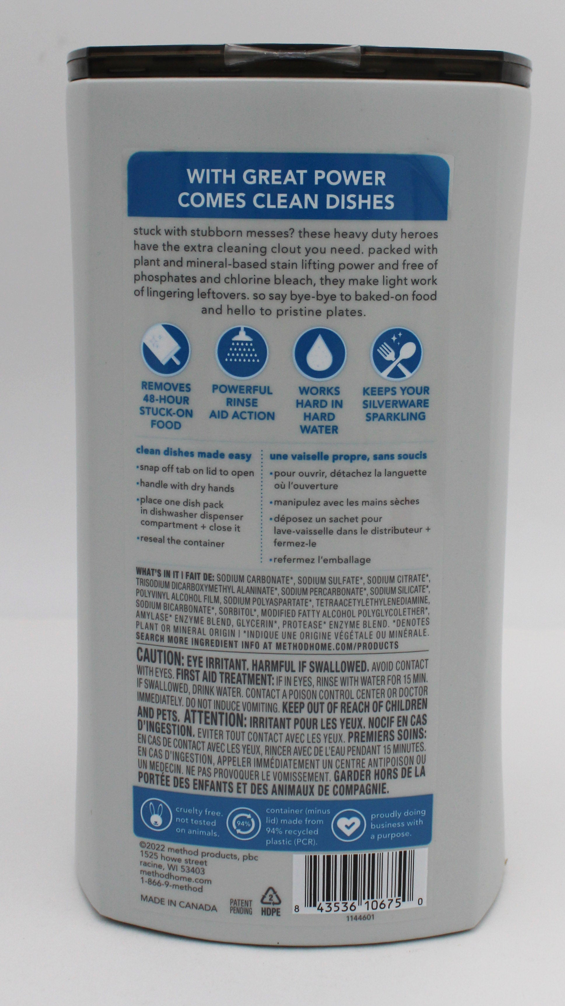 METHOD DISHWASHER PACKS HEAVY DUTY FREE N CLEAR 46ct US