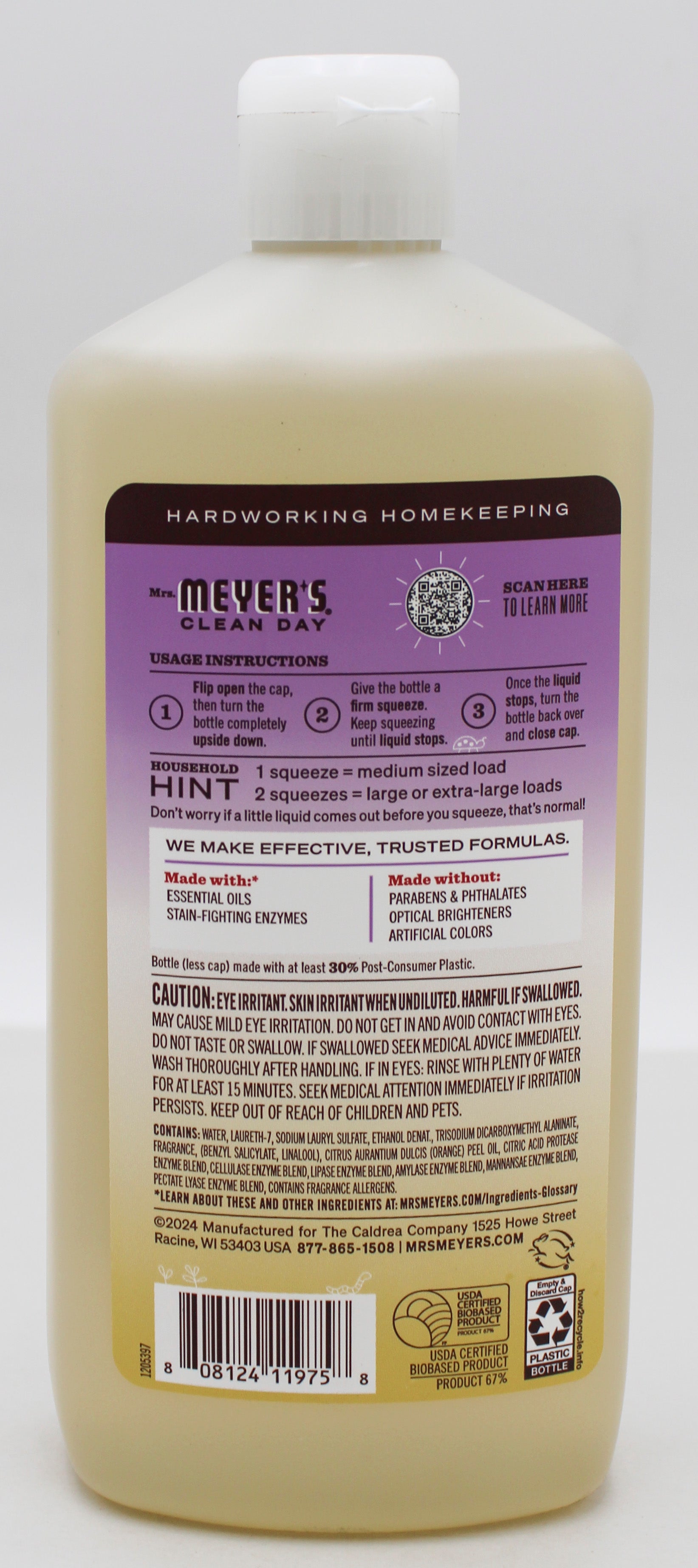 Mrs. Meyer's Ultra Concentrate Laundry Detergent 24.3oz 60 Loads Compassion Flower