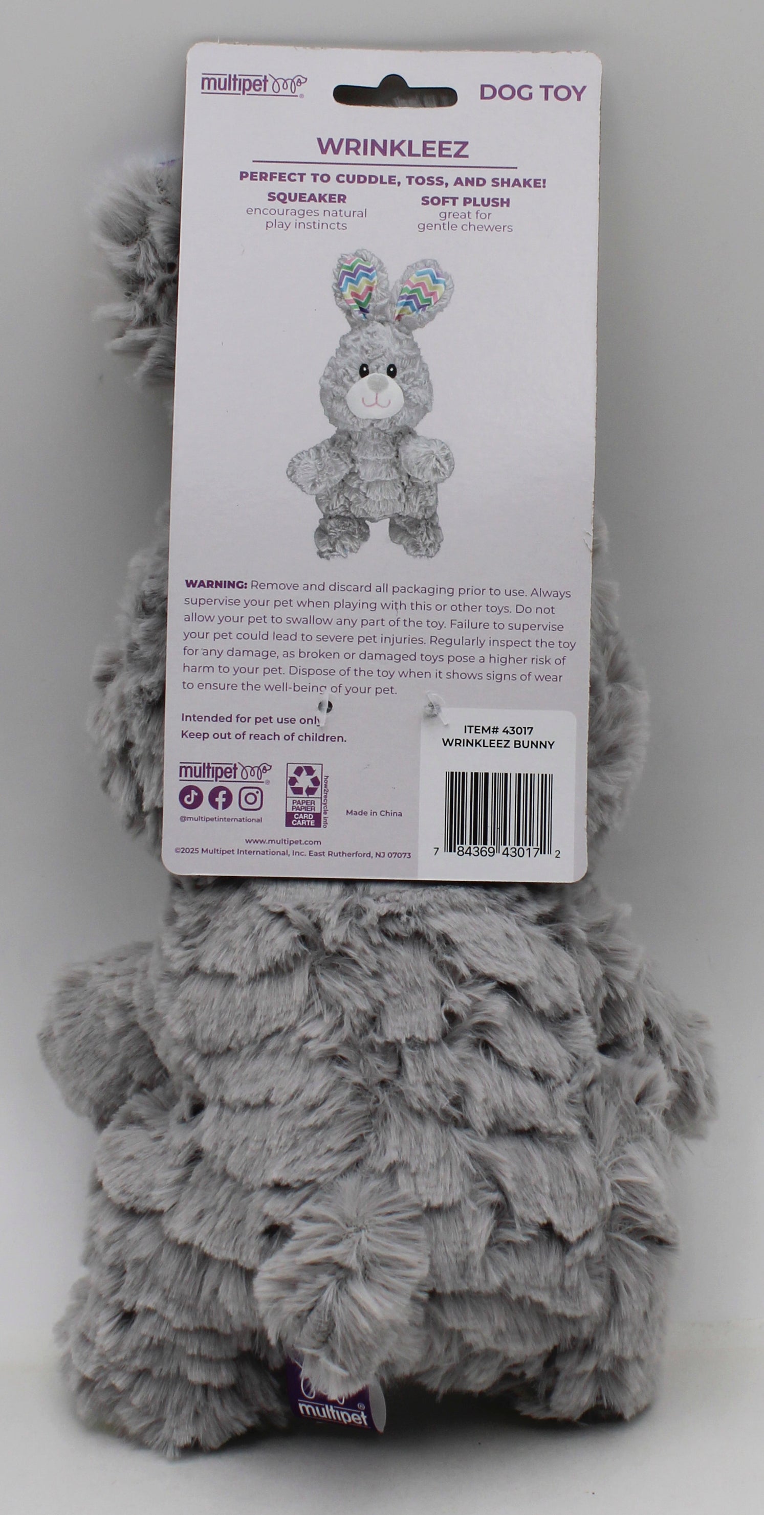 MULTIPET WRINKLEEZ  BUNNY DOG TOY 9"