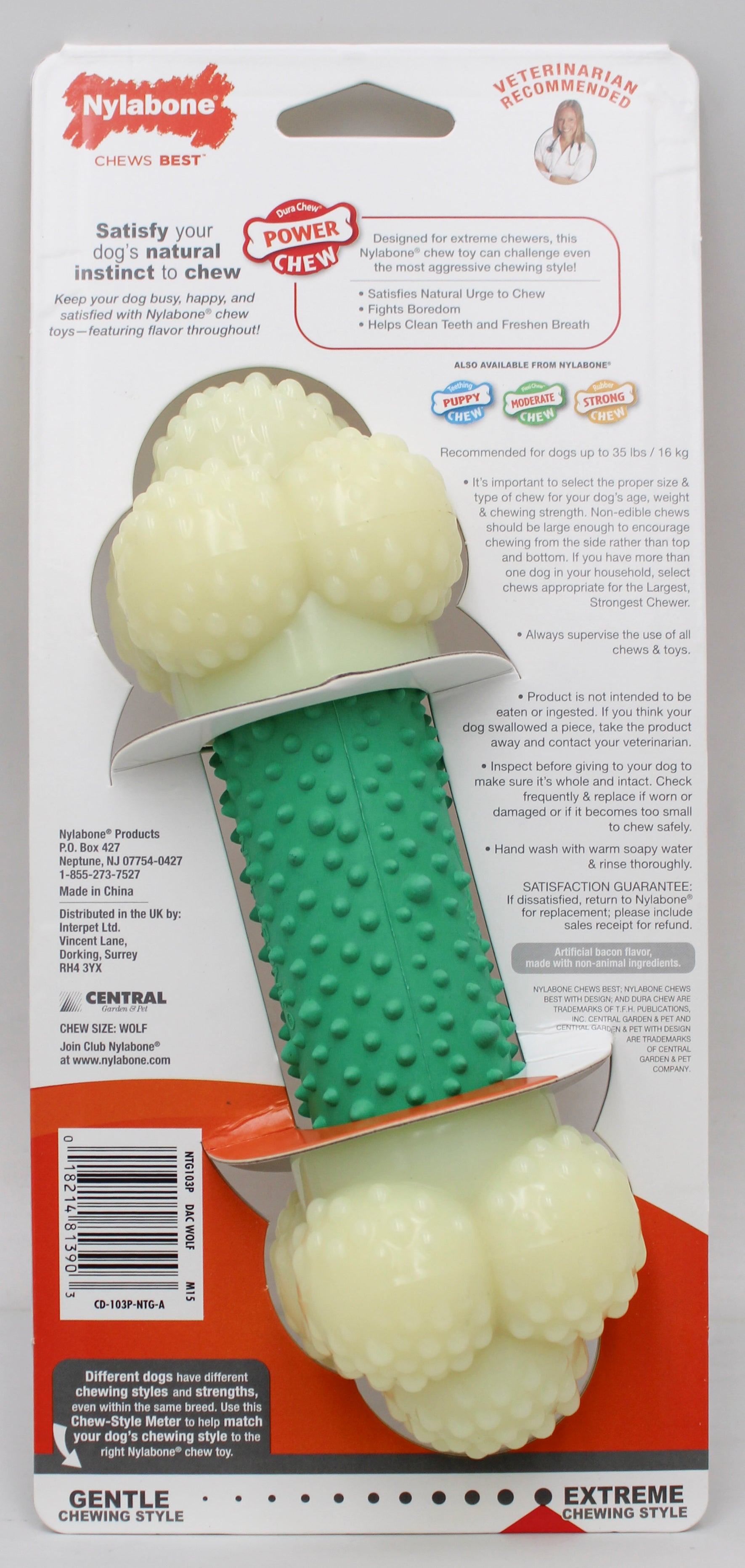 NYLABONE POWER CHEW DOUBLE ACTION CHEW BONE, BACON SZ WOLF