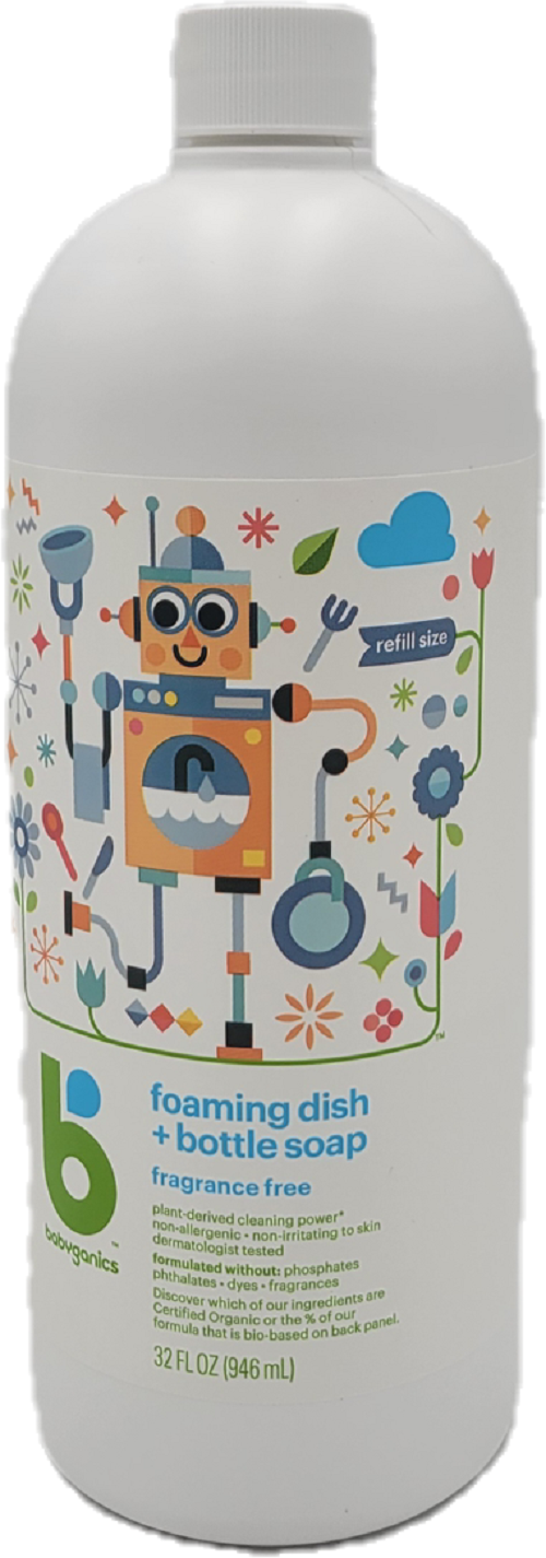 BABYGANICS FOAMING DISH SOAP REFILL FRAGRANCE FREE 32oz US