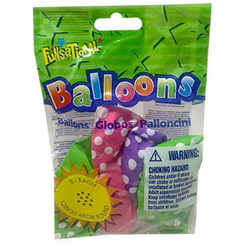 ROUND BALLOONS 12"/8CT-DOT/ASST.