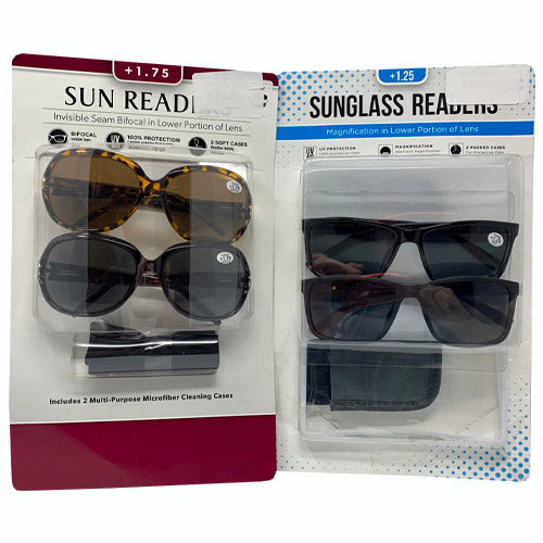 SP SUN READERS 2PK W/CLEANING CASE AST