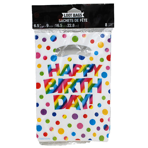 RAINBOW FOIL HAPPY BIRTHDAY LOOT BAG-8CT/6.5inX9in