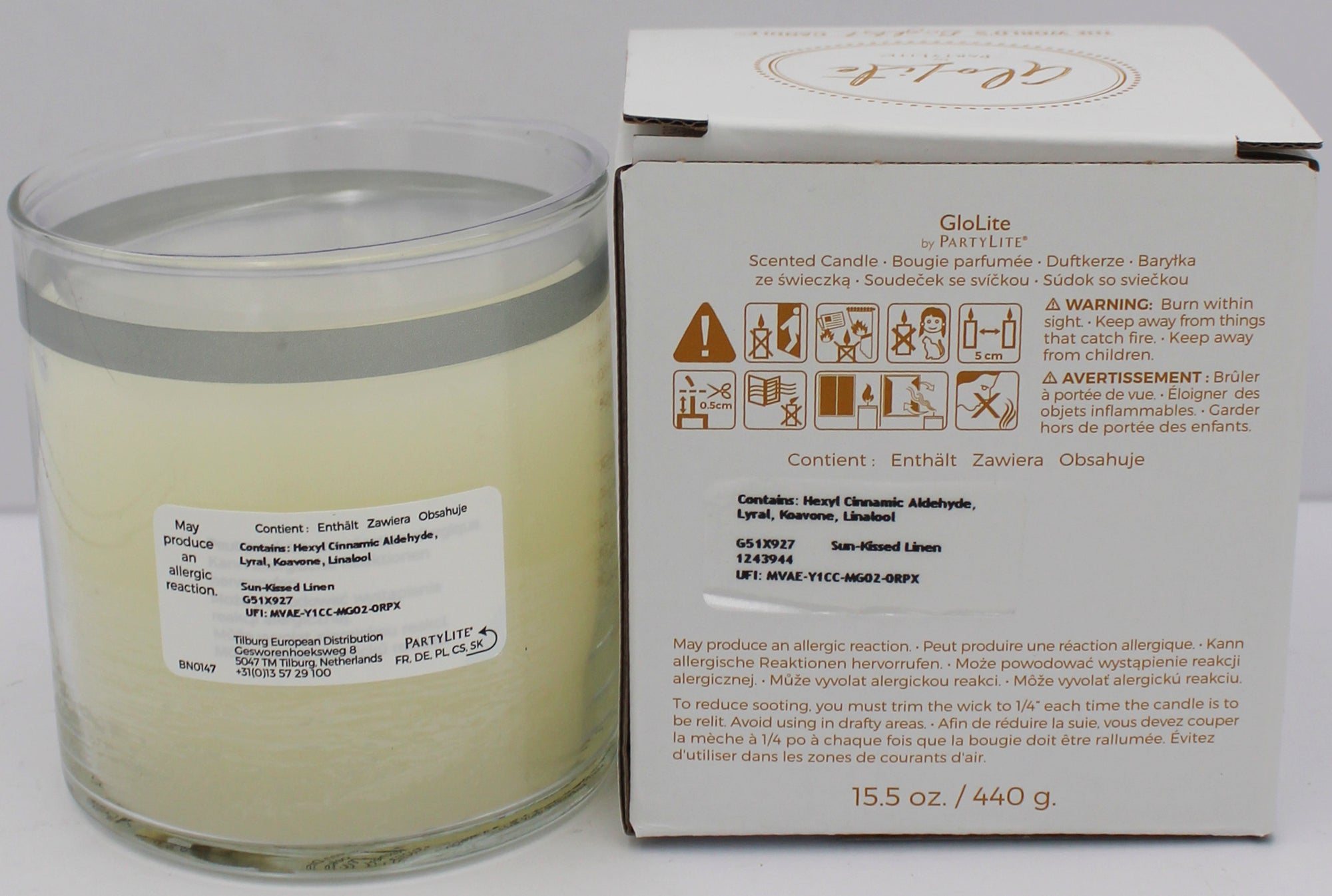 PARTYLITE GLO SUN-KISSED LINEN SCENTED JAR CANDLE 15.5oz