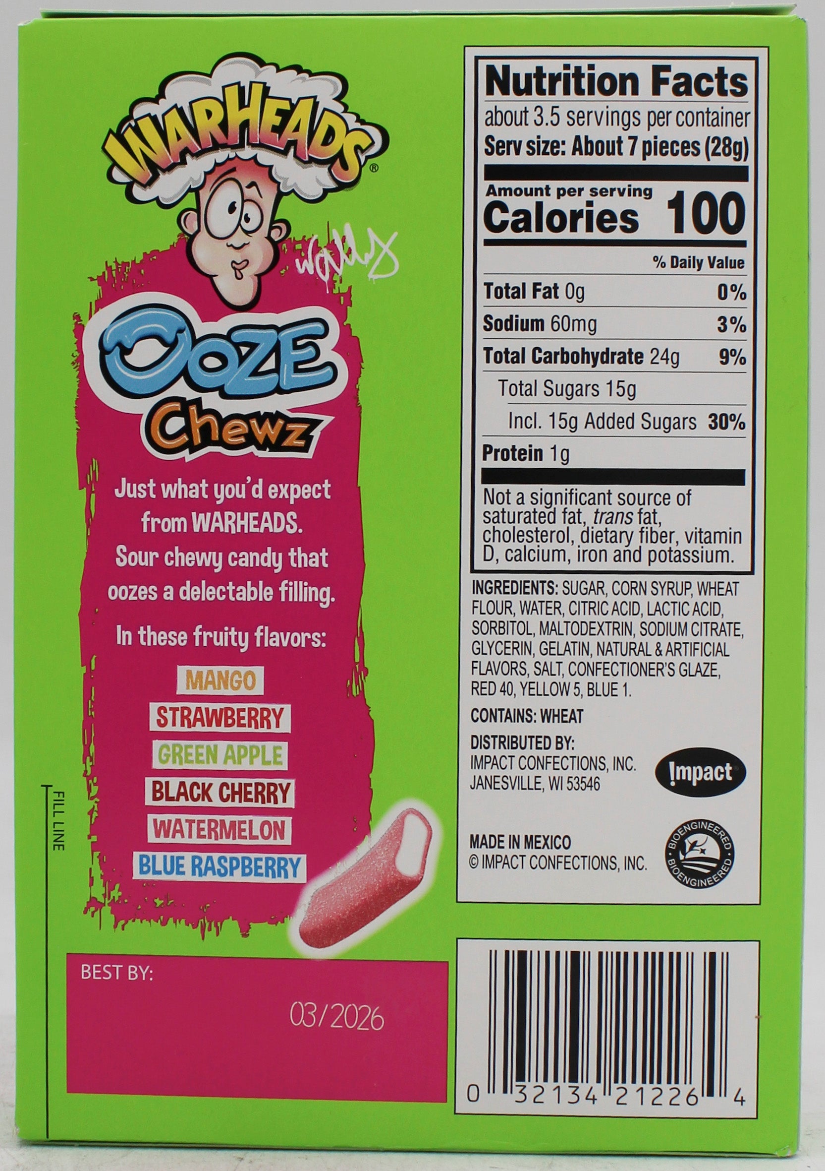 WARHEADS OOZE CHEWZ ROPES THEATRE BOX 3.5 Oz Best By 3/1/26