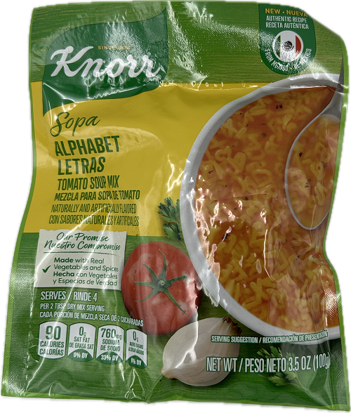 KNORR TOMATO BASED SOUP MIX PASTA W/LETTERS 3.5oz BB 8/12/25