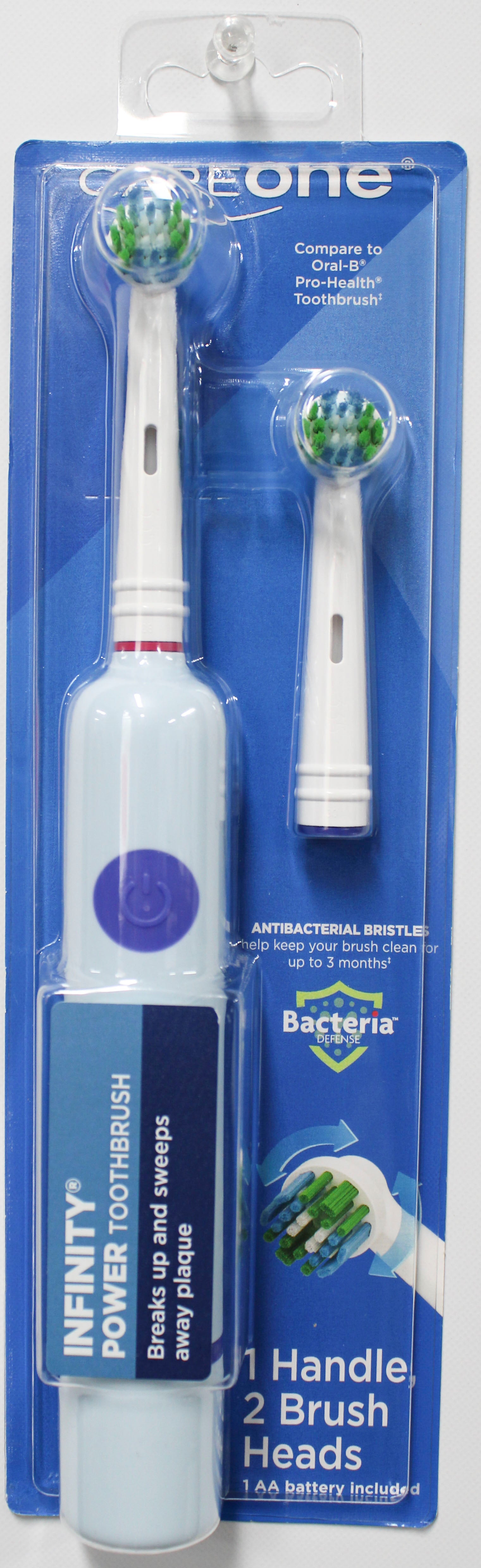 CAREONE INFINITY BATTERY POWER TOOTHBRUSH 1 HANDLE + 2 REFILLS COMPARE TO ORAL-B PRO-HEALTH NI