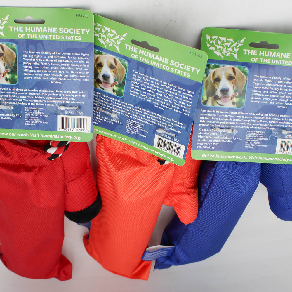 HUMANE SOCIETY PLUSH DOG TOY W/SQUEAKER, ROPE & BOTTLE
