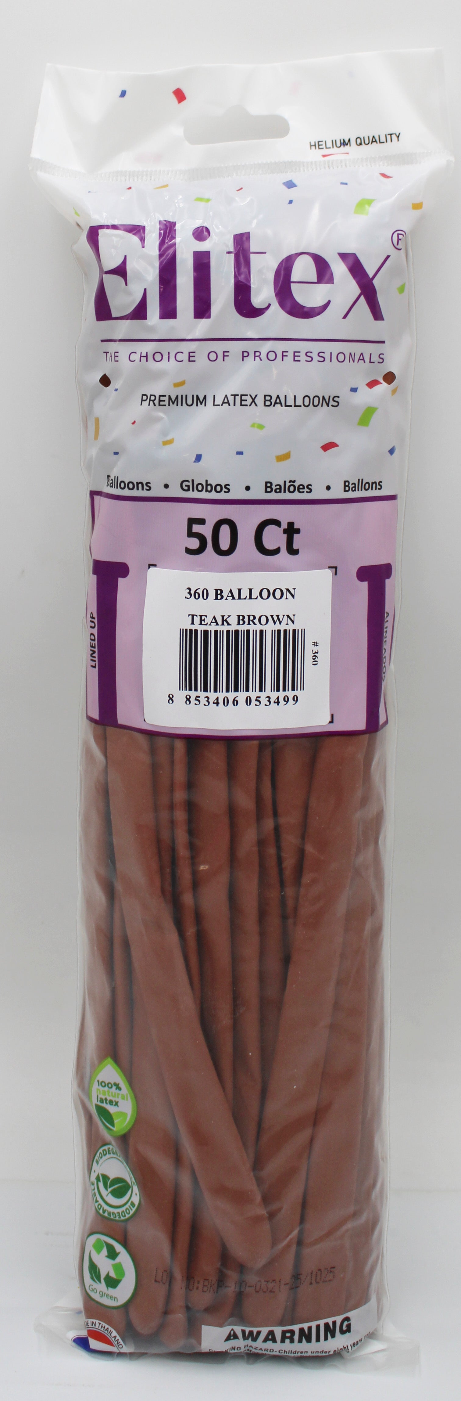 ELITEX 360" TEAK BROWN MODELLING BALLOON, 50 PACK