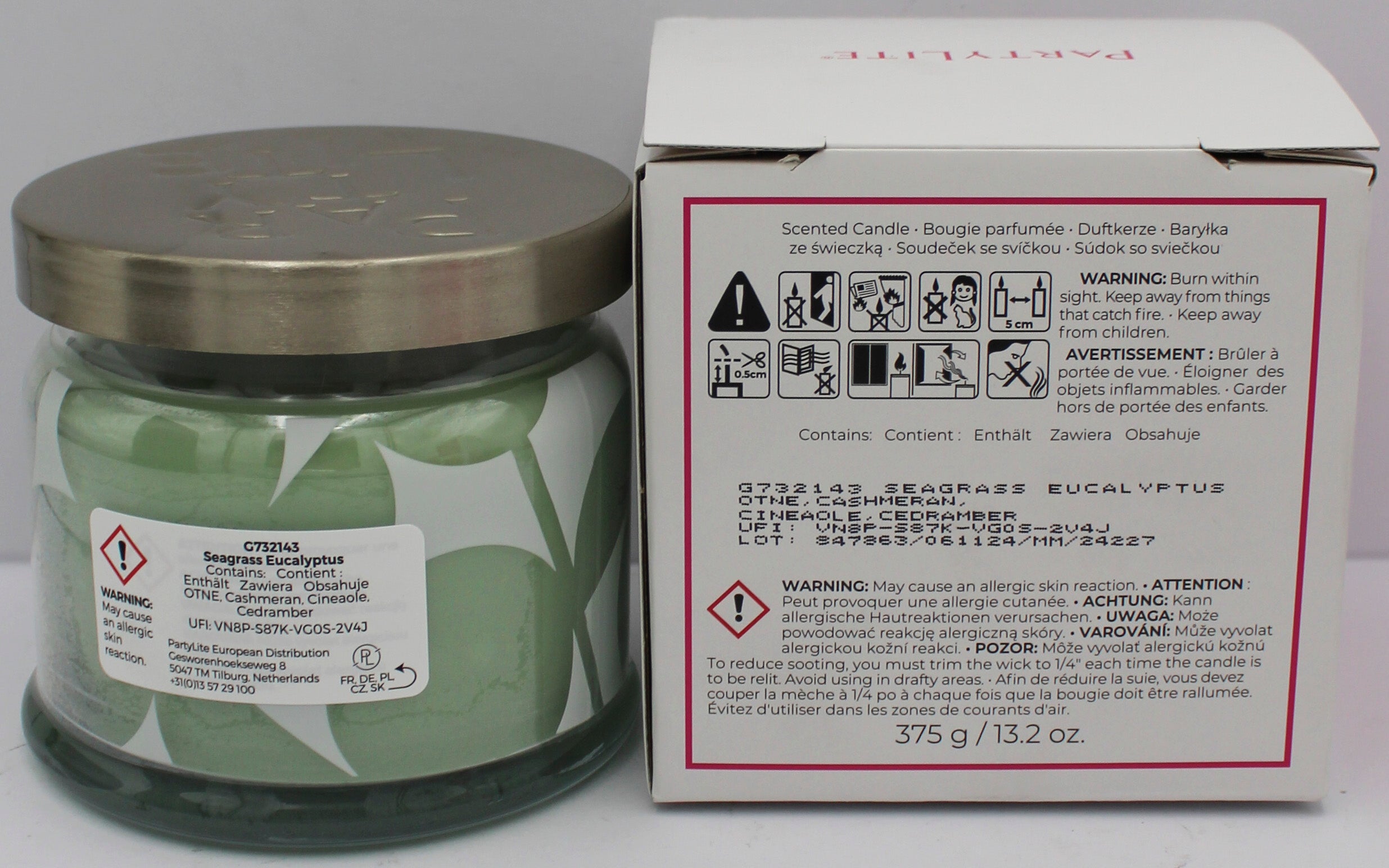 PARTYLITE SEAGRASS EUCALYPTUS 3-WICK JAR CANDLE 13.2oz