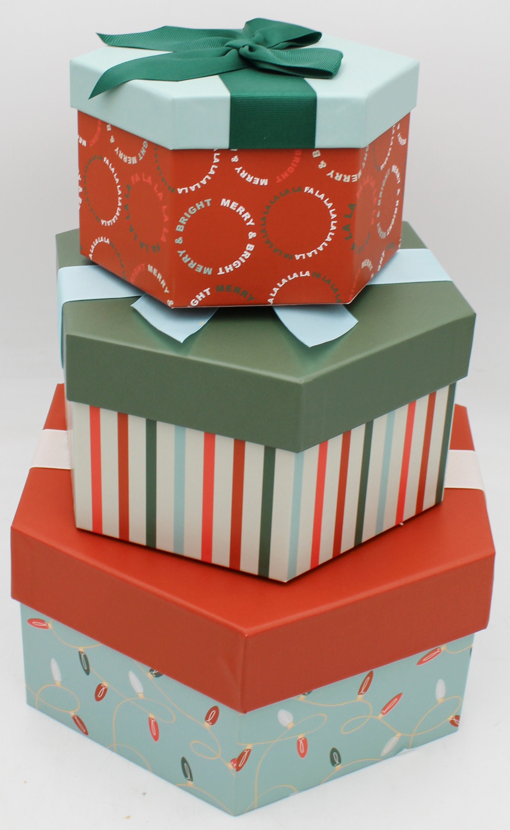 3CT NESTED HEXAGONAL GIFT BOXES -  LIGHTS