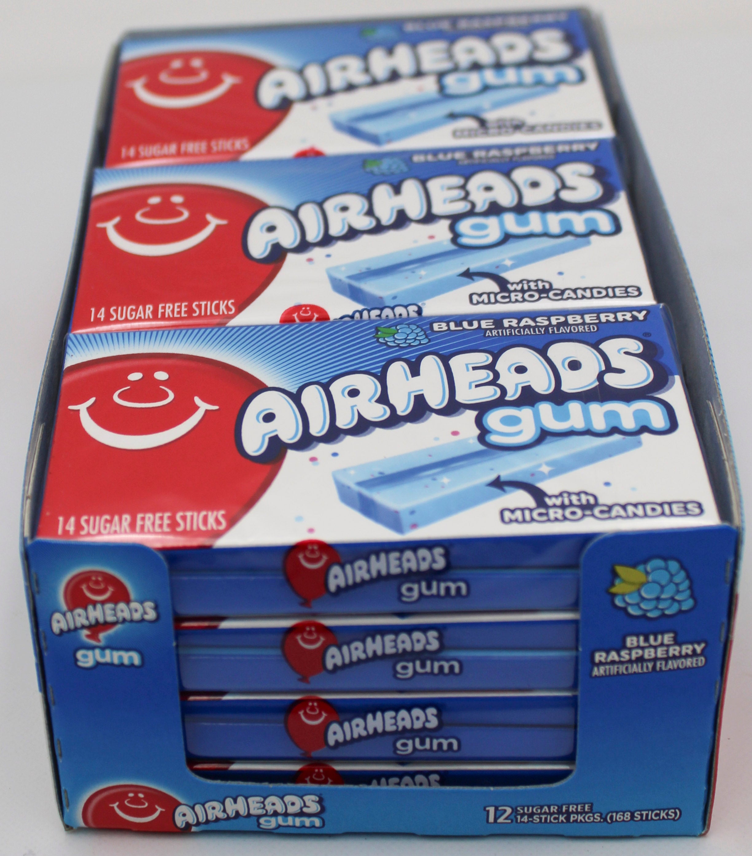 AIRHEADS GUM 14PC BLUE RASPBERRY 12ct DISPLAY TRAY BB 1/13/27 NI