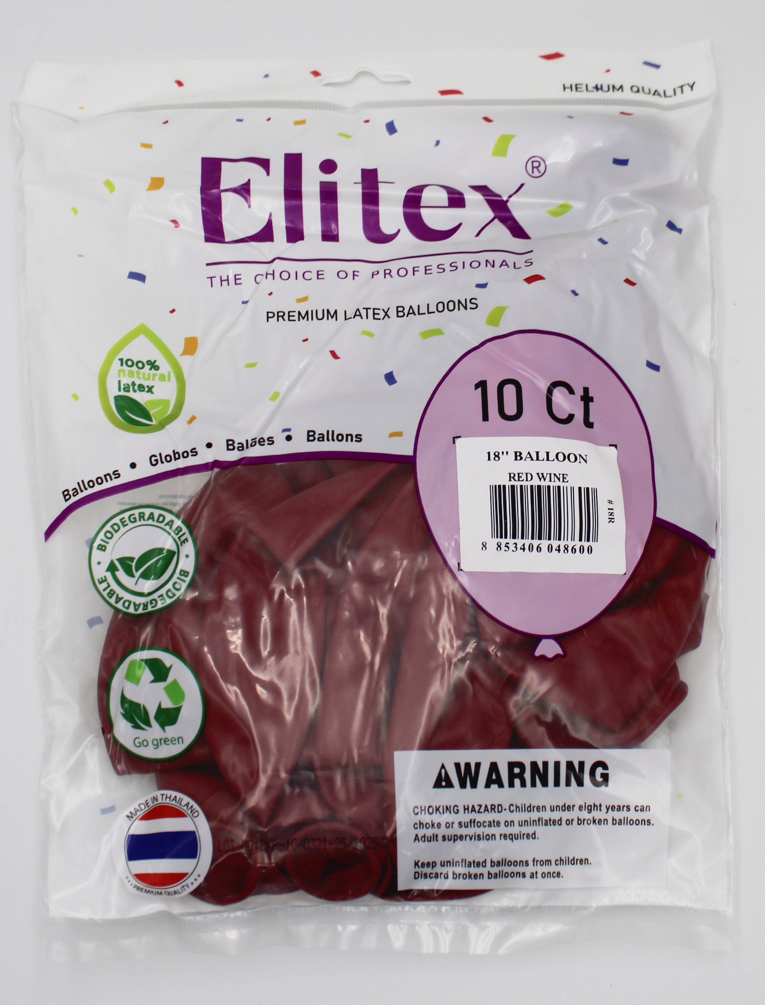 ELITEX 18" RED WINE ROUND BALLOON, 10 PACK