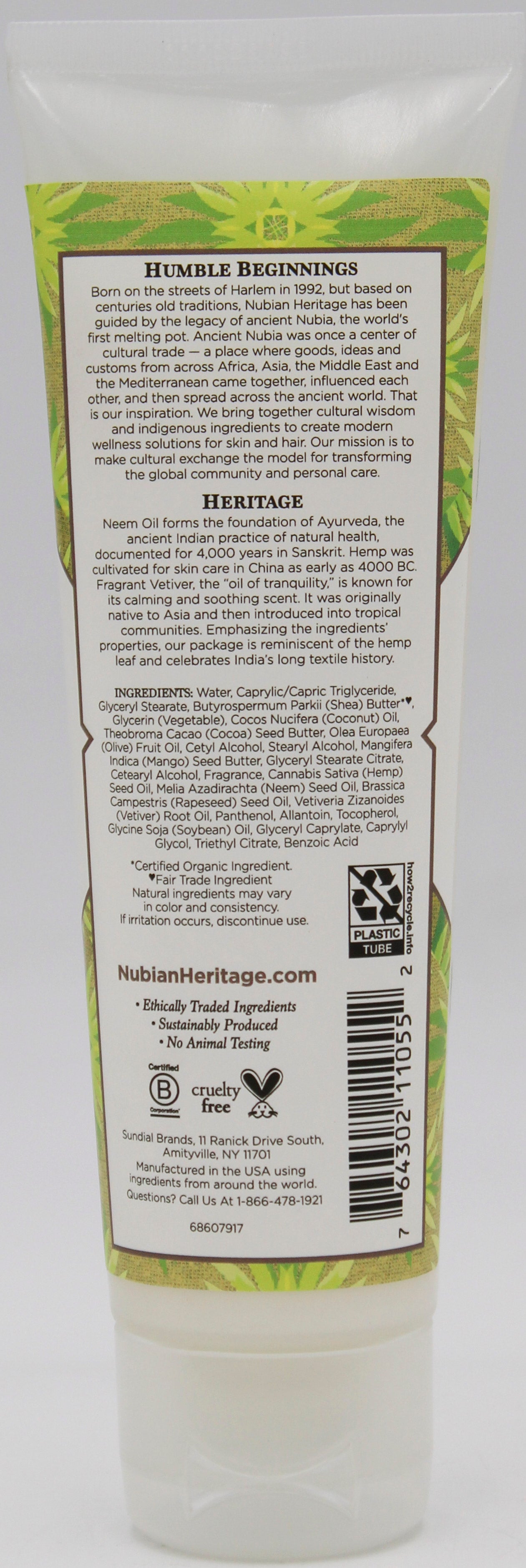 NUBIAN HERITAGE HEMP+HAITIAN VETIVER HAND CREAM 4z NI