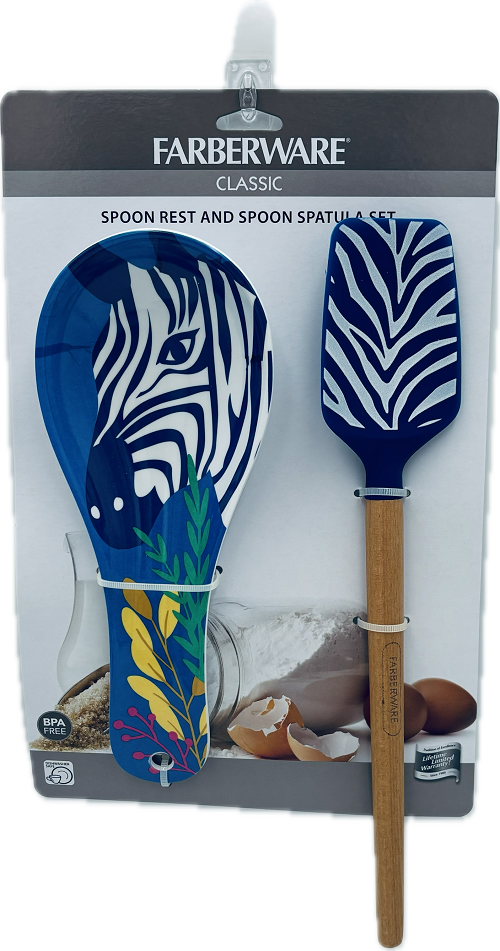 FARBERWARE SPOON REST AND SPOON SPATULA SET  ZEBRA  NI..