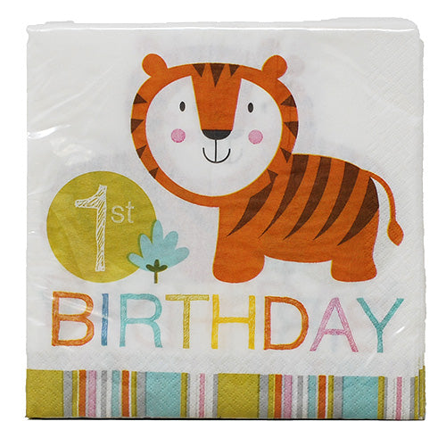 2 PLY LUNCH NAPKIN HAPPY JUNGLE 1ST BDY 12 7/8"x12 3/4"/16CT