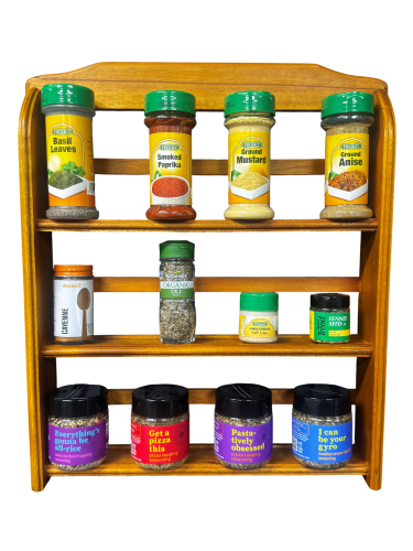 MCCORMICK 3-TIER SPICE RACK SOLID WOOD 16.13” W x 18.75” H x 2.56” D