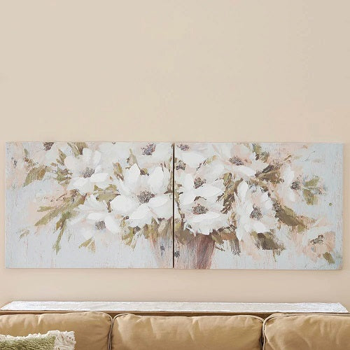 WHITE FLOWERS CANVAS PRINT 2pc SET 28"L x 21"W