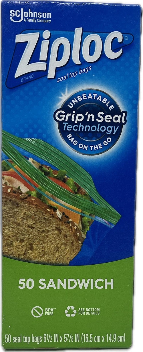 SP ZIPLOC BAGS GRIP'N SEAL 50CT SANDWICH