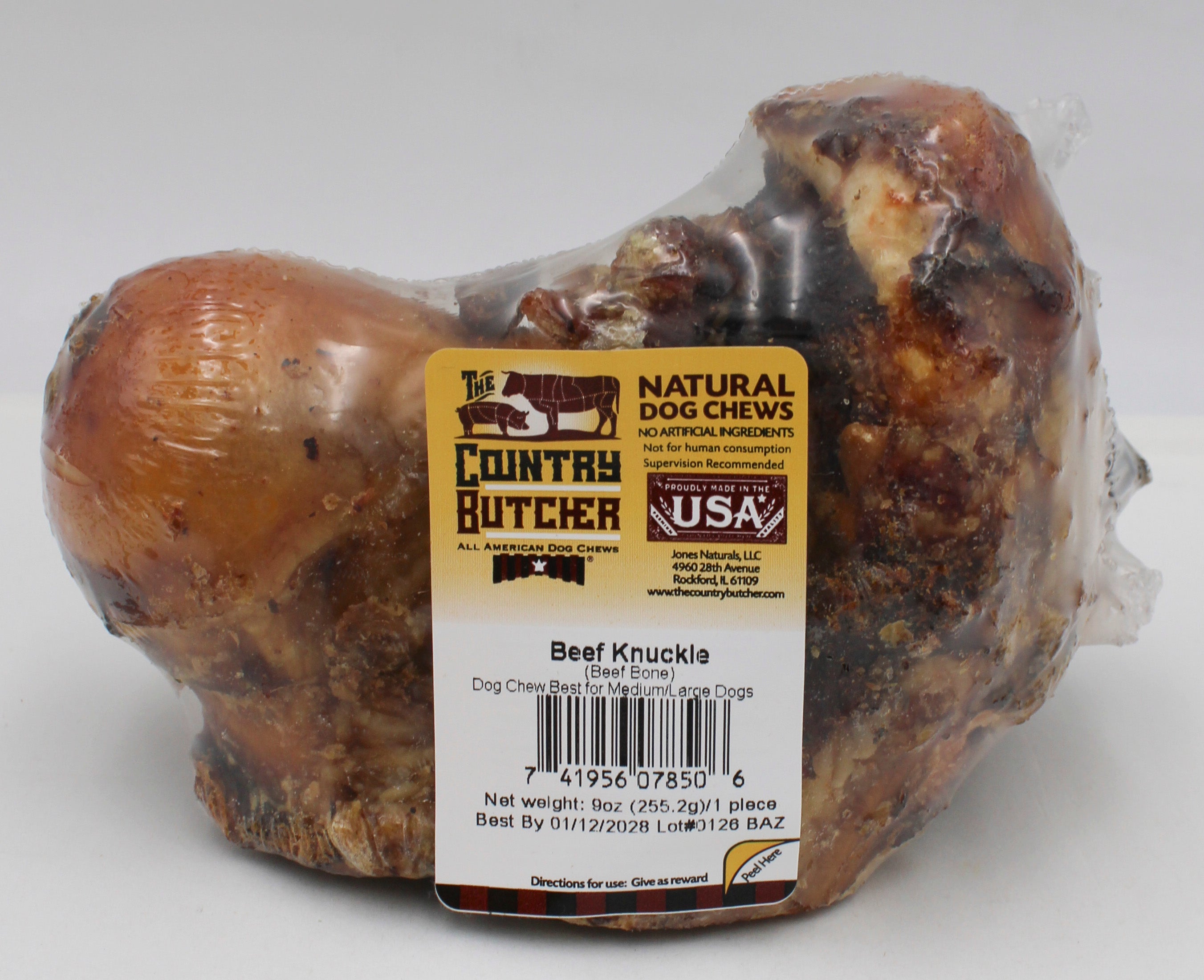 THE COUNTRY BUTCHER NATURAL DOG CHEWS KNUCLE BONE 1CT BEEF 9oz BB 1/12/2028