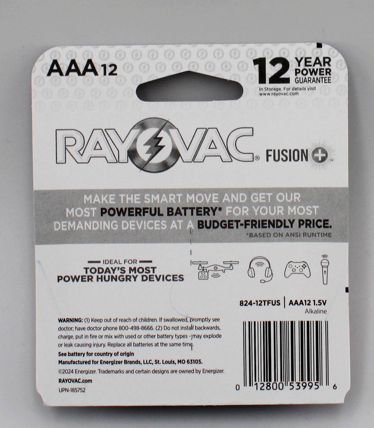 RAYOVAC FUSION AAA ALKALINE BATTERIES (12pk) BB 3/1/2037