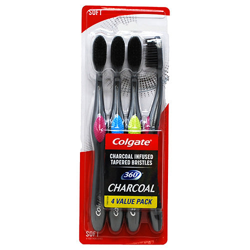 COLGATE 360 CHARCL T/BRUSH 4PK SOFT-NI