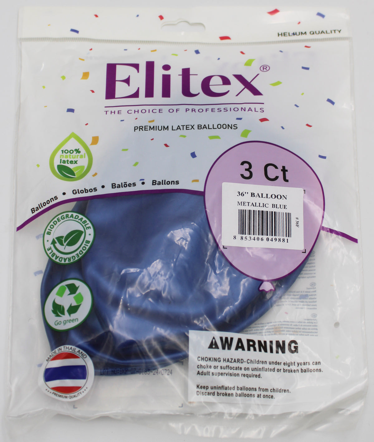 ELITEX 36" METALLIC BLUE ROUND BALLOON, 3 PACK