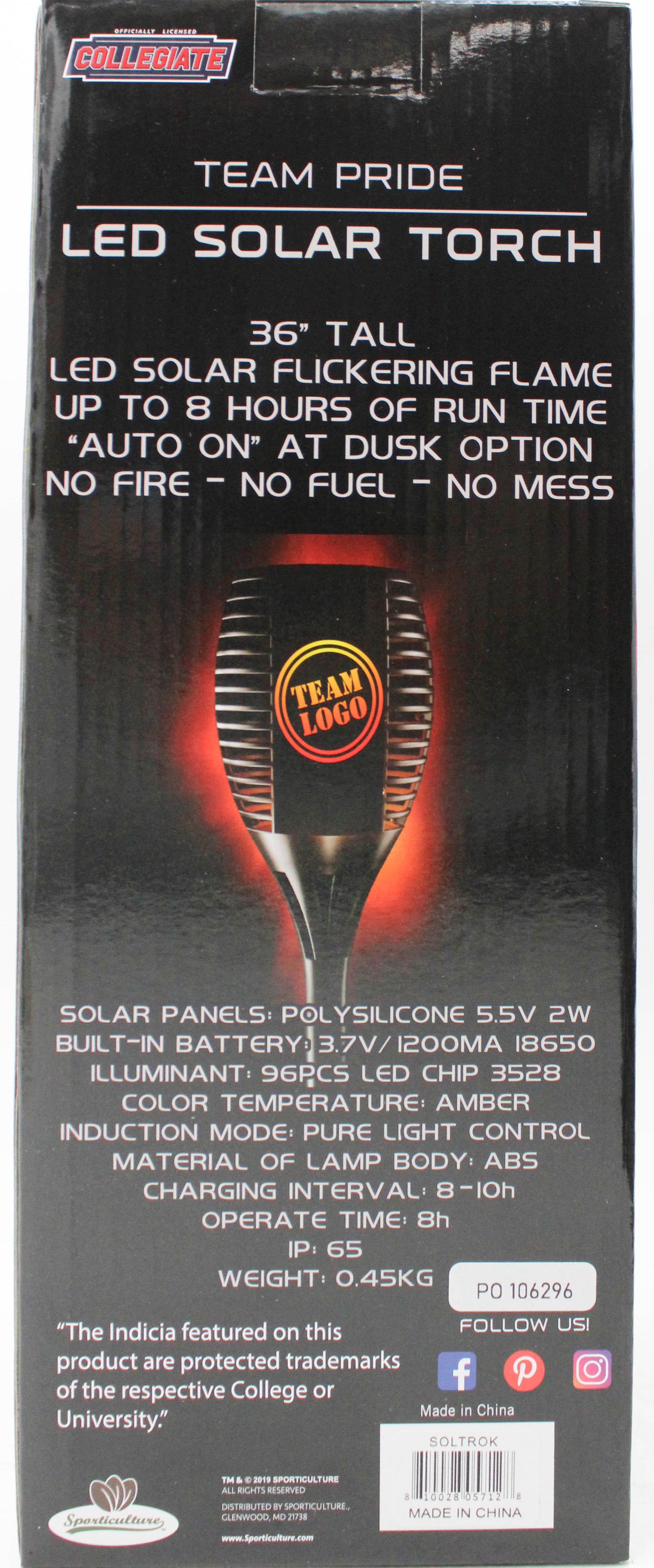 OKLAHOMA SOONERS LED SOLAR TORCH 36"