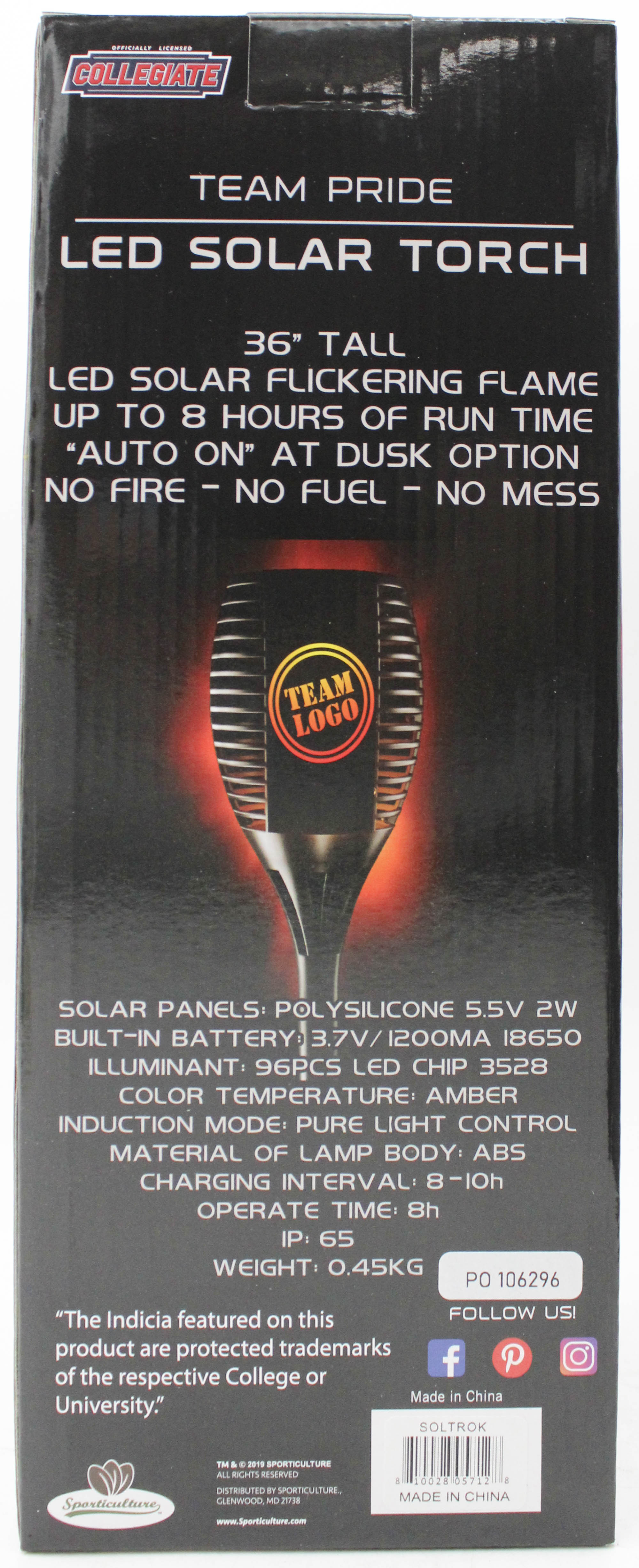 OKLAHOMA SOONERS LED SOLAR TORCH 36"