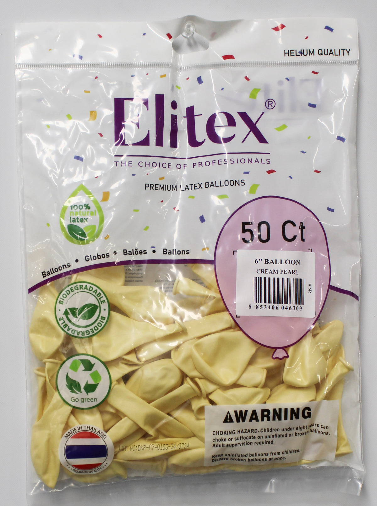 ELITEX 6" CREAM PEARL ROUND BALLOON, 50 PACK