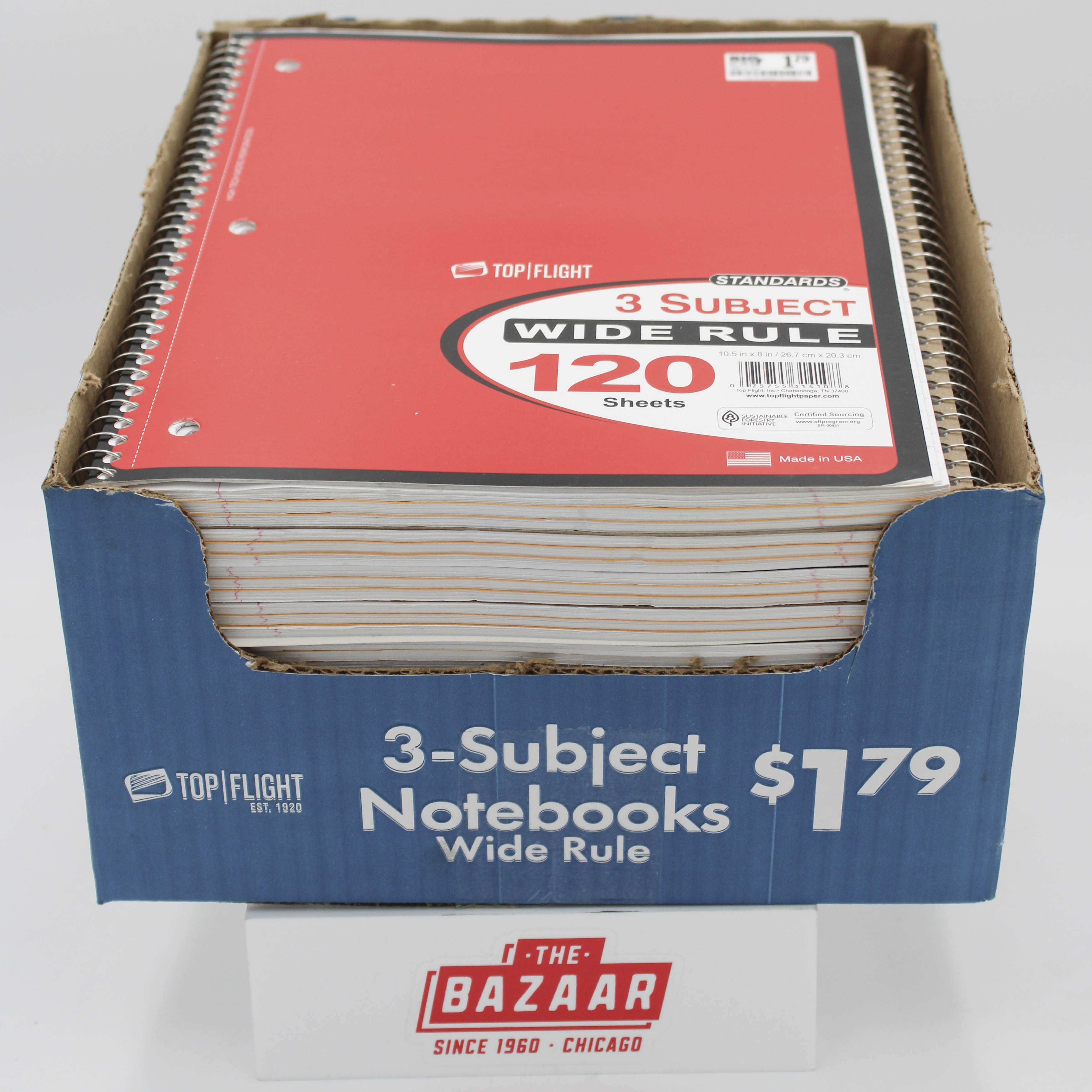 TOP FLIGHT 3 SUBJECT WIDE RULED 120 SHEET NOTEBOOK