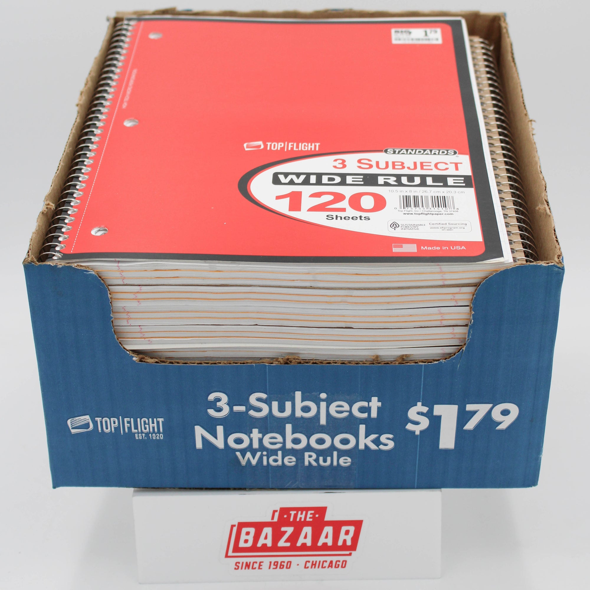 TOP FLIGHT 3 SUBJECT WIDE RULED 120 SHEET NOTEBOOK