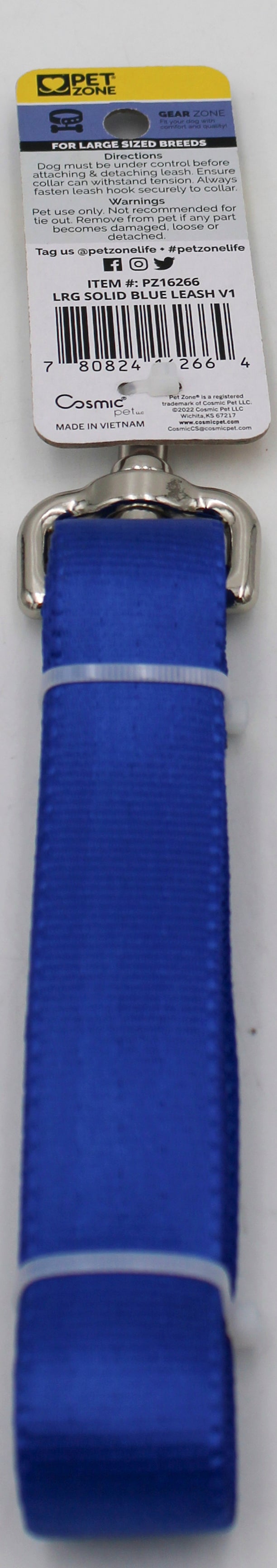 PET ZONE SOLID LEASH LARGE 6' BLUE