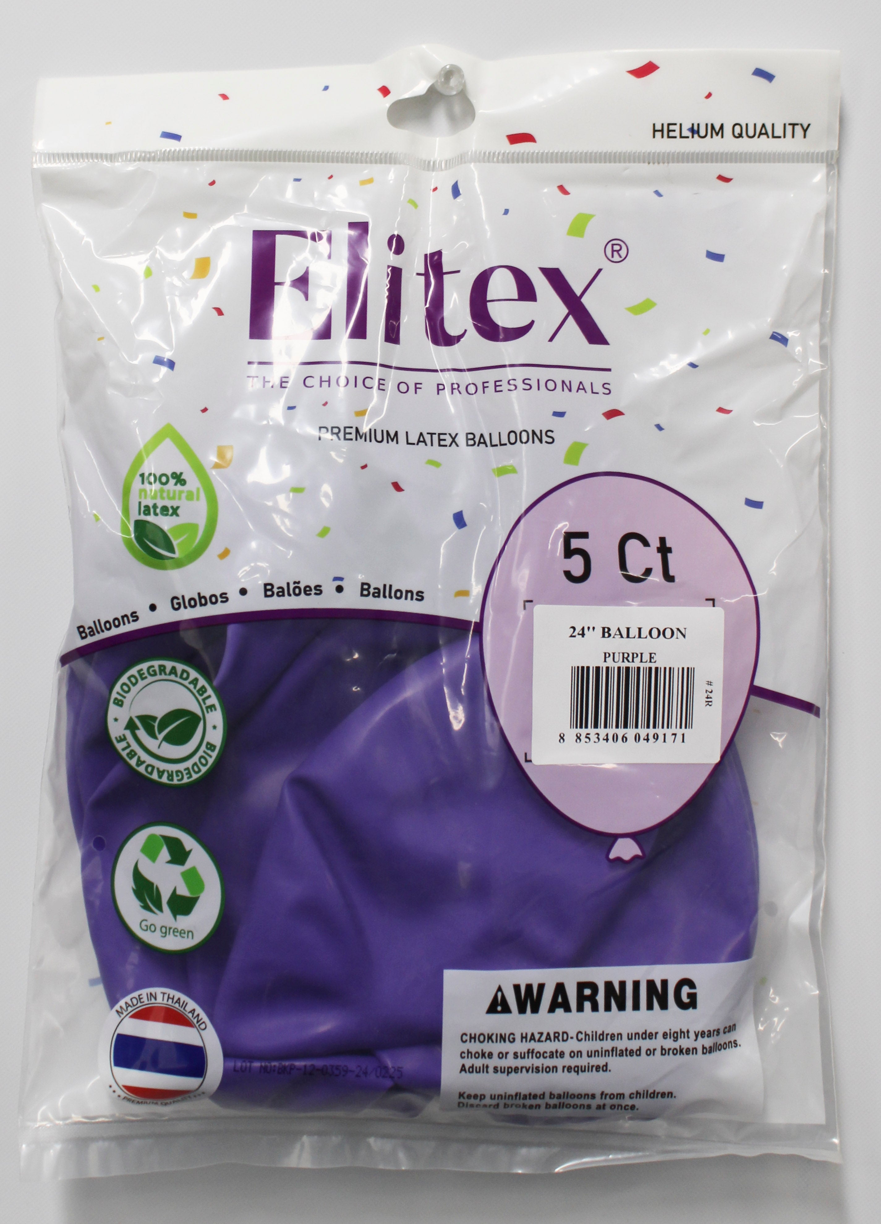 ELITEX 24" PURPLE ROUND BALLOON, 5 PACK