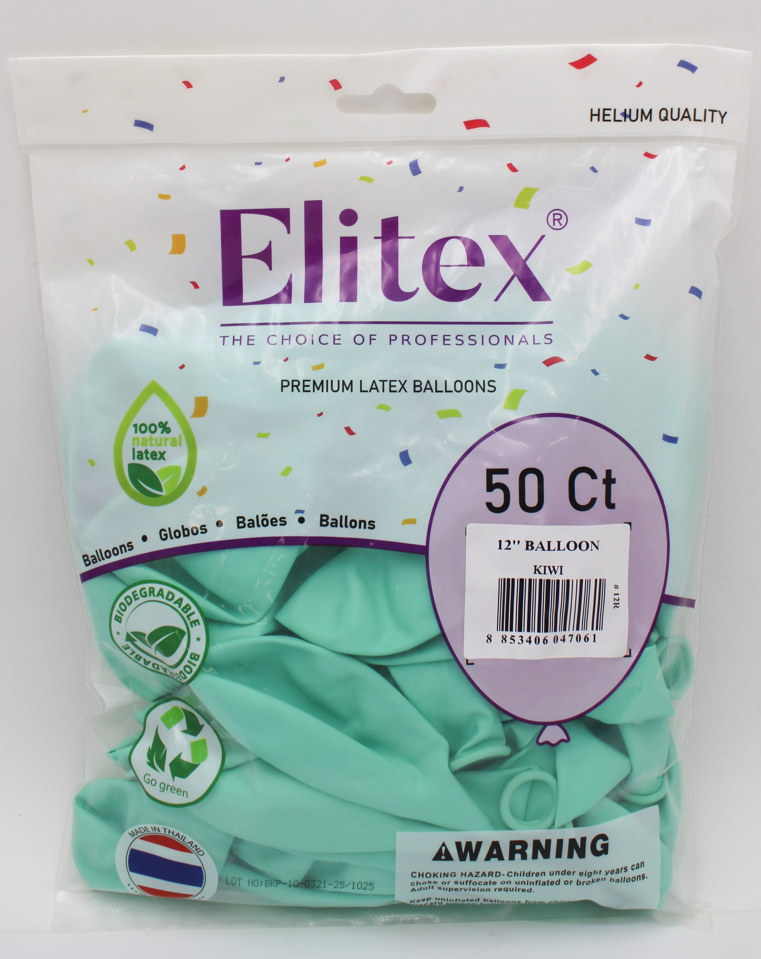 ELITEX 12" SMOOTHIE KIWI ROUND BALLOON, 50 PACK