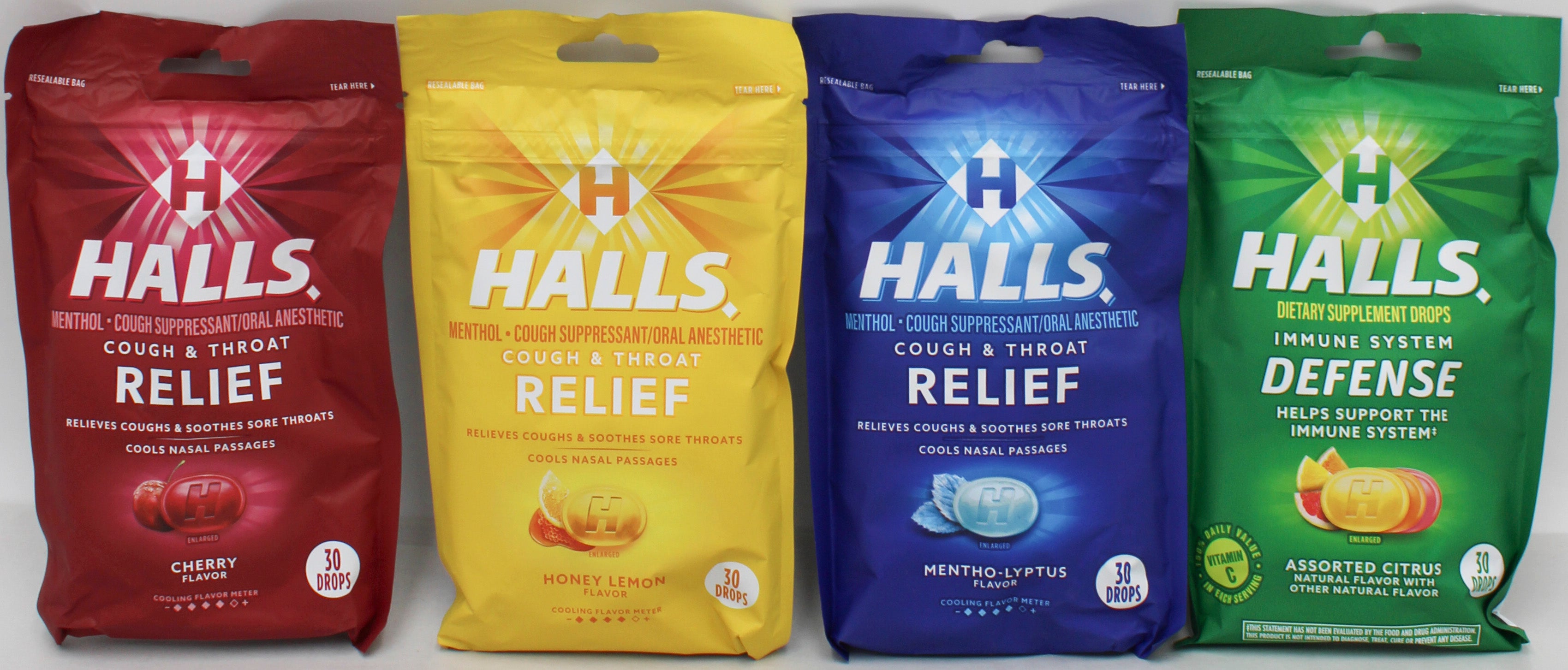 HALLS BASE BAG CLIP STRIP 30 CT EXP 1/23/27