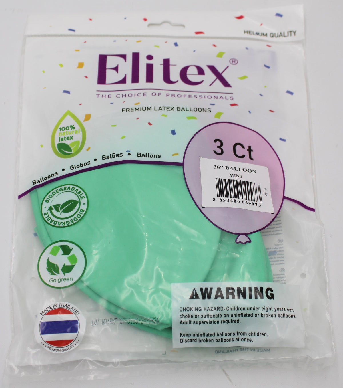 ELITEX 36" PASTEL MINT ROUND BALLOON, 3 PACK
