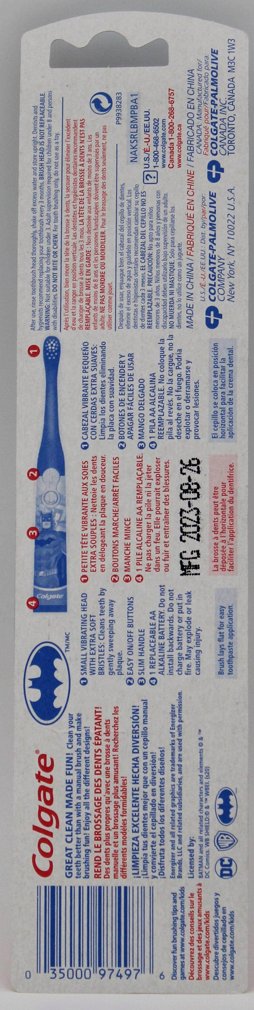 COLGATE KIDS BATTERY POWERED TOOTHBRUSH BATMAN - SOFT NI