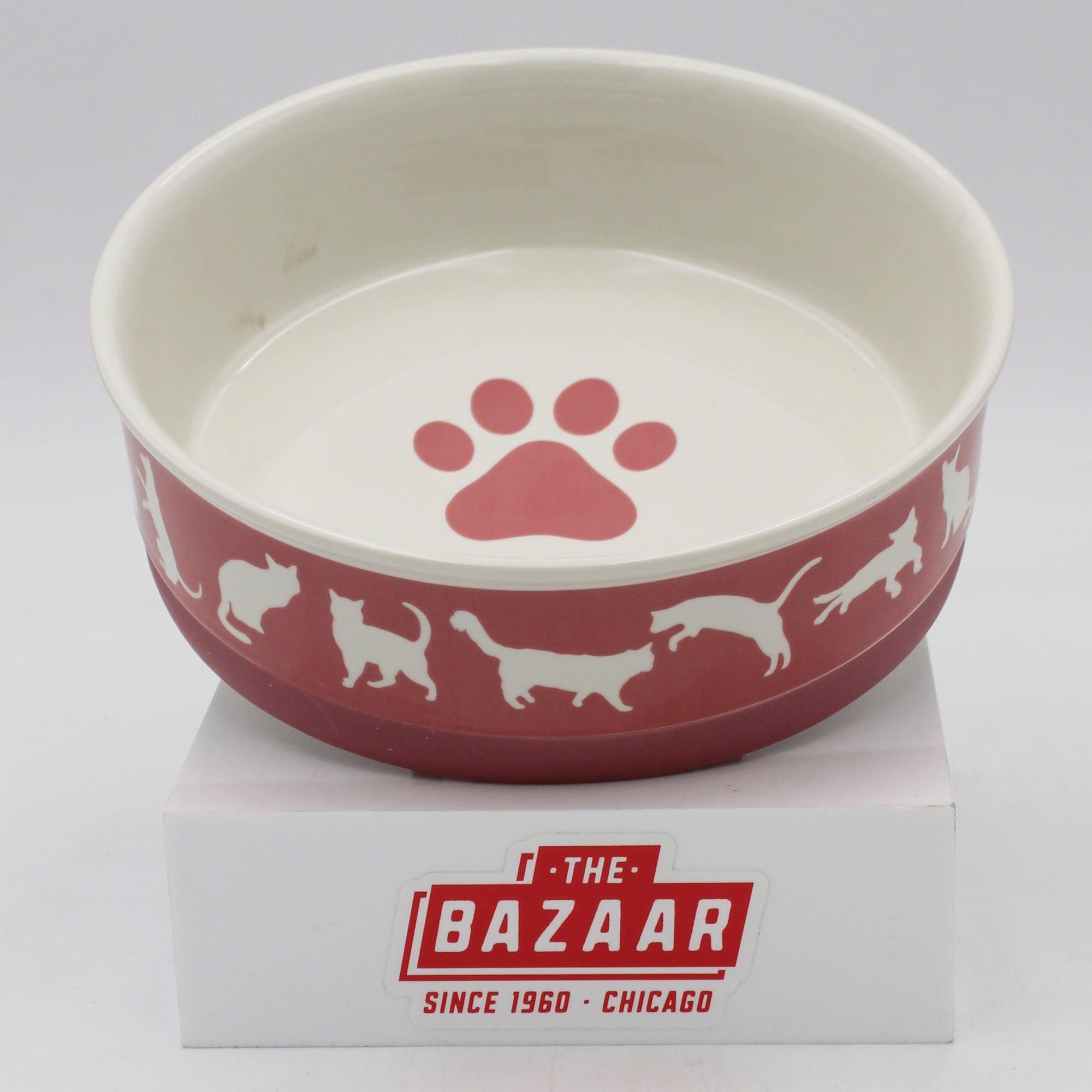 CERAMIC PET BOWL - CATS MEOW ROSE - LARGE 7.5Dx2.4H