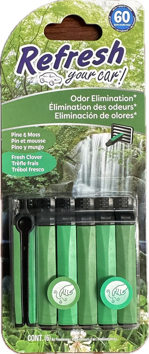 REFRESH YOUR CAR AIR FRESHENER VENT STICK 6CT PINE&MOSS / FRESH CLOVER NI